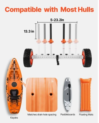 VEVOR Baidarių vežimėlis, 104 kg keliamoji galia, 25,4 cm vientisos PU padangos, su atrama