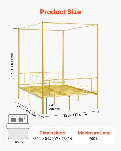 VEVOR Baldakiminė lovos rėmas, metalinė, auksinė, Full, SSHGC-05