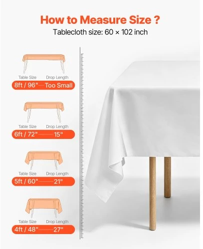 Koduva VEVOR balta stačiakampė staltiesė, 6 vnt., 60 x 102 colių, daugkartinio naudojimo, skalbiama mašina