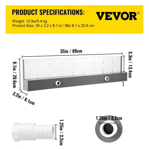 VEVOR Baseino krioklio latakas, 36,2 x 3,2 x 8,1 col., 17 spalvų LED, su nuotolinio valdymo pultu