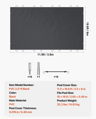 VEVOR Baseino saugos uždangalas, PVC, tamsiai pilkas, 350 x 600 cm