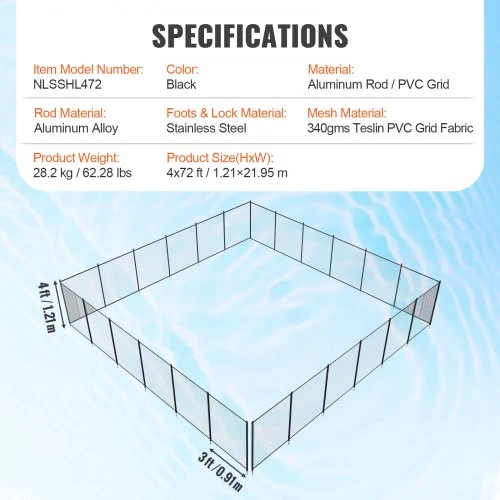 Koduva VEVOR baseino tvora, 1,2 x 21,9 m, juoda