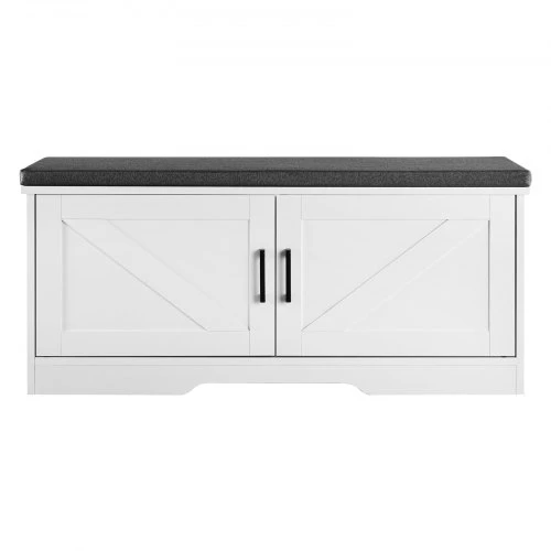 VEVOR Batų laikymo suoliukas, 1000 x 355 x 460 mm, su paminkštinta sėdyne, 2 „barn“ durelėmis ir reguliuojama lentyna, baltas ir juodas