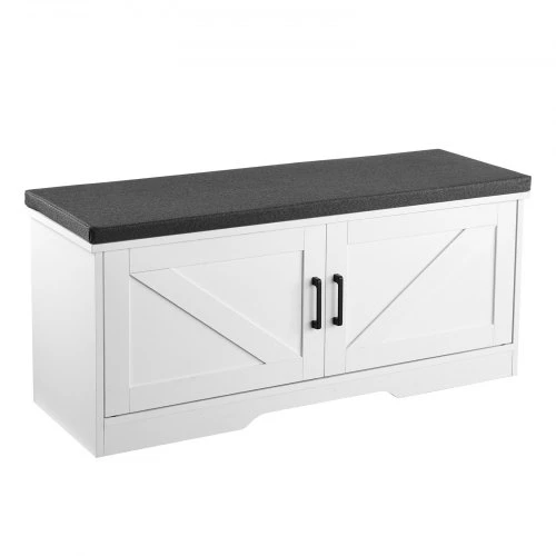 VEVOR Batų laikymo suoliukas, 1000 x 355 x 460 mm, su paminkštinta sėdyne, 2 „barn“ durelėmis ir reguliuojama lentyna, baltas ir juodas