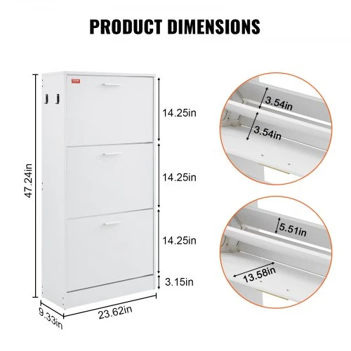 Koduva VEVOR batų spintelė su 3 atverčiamais stalčiais, HZS003, 60 x 23,7 x 120 cm