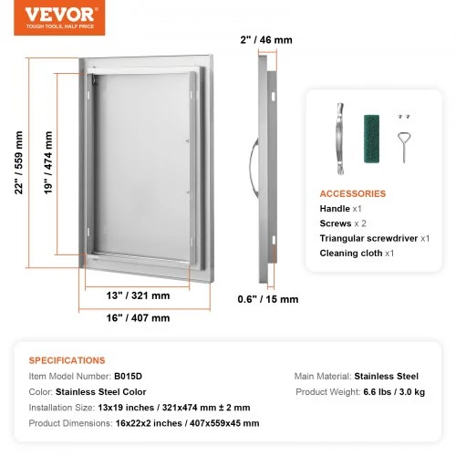 VEVOR BBQ prieigos durelės, 407 x 559 mm, viengubos, nerūdijančio plieno, įleidžiamos