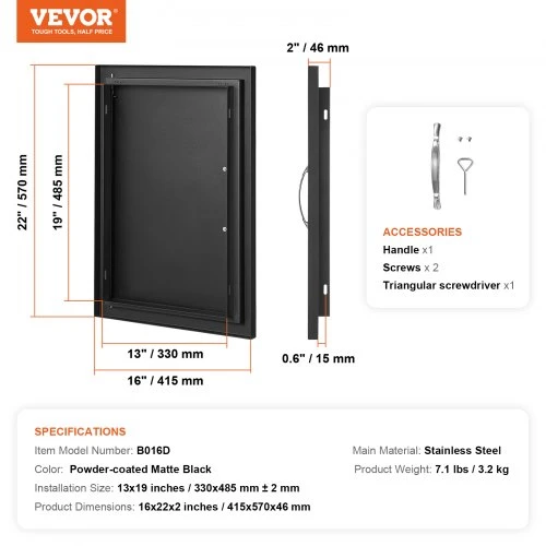 VEVOR BBQ prieigos durelės, 415 x 570 mm, vienos, įleidžiamos, juodos