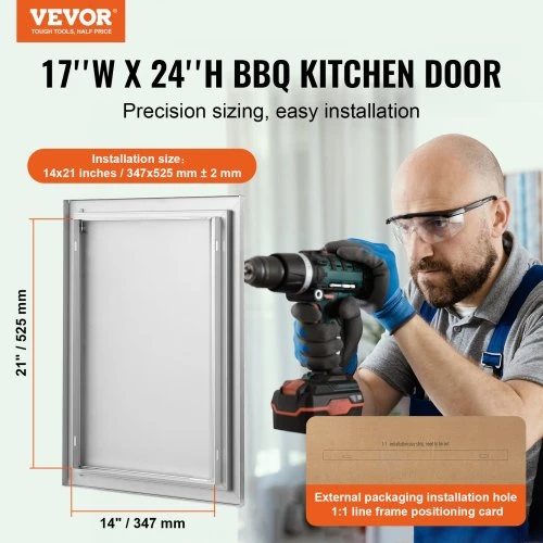 Koduva VEVOR BBQ prieigos durelės 432x610 mm, nerūdijančio plieno, įleidžiamos, su įleistine rankena