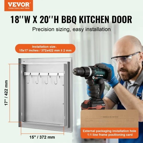 VEVOR BBQ prieigos durelės, 457 x 508 mm, nerūdijančio plieno, įleidžiamos, su rankena ir kabliuku