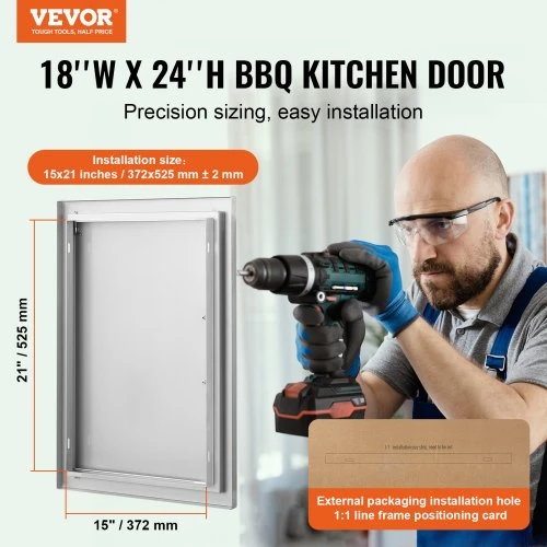VEVOR BBQ prieigos durelės, 457x610 mm, nerūdijančio plieno, įleidžiamos, su rankena