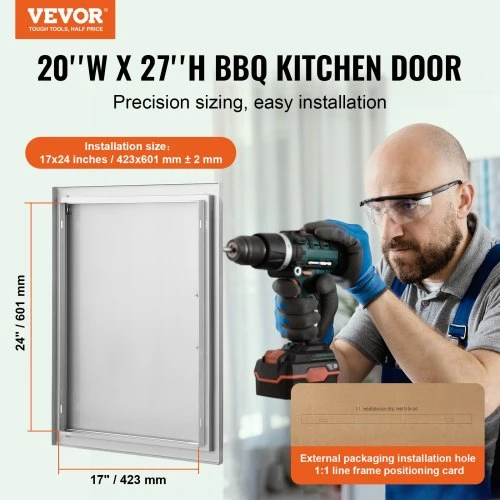 VEVOR BBQ prieigos durelės, 508 x 686 mm, nerūdijančio plieno, įleidžiamos, su rankena