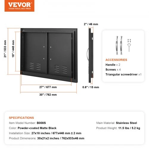 VEVOR BBQ prieigos durelės, 762x533 mm dvigubos lauko virtuvės durelės