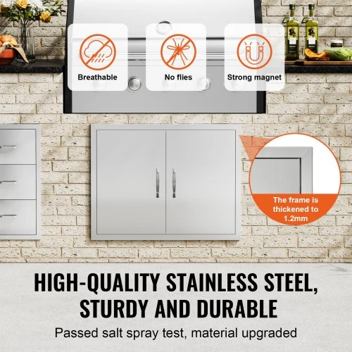 Koduva VEVOR BBQ prieigos durelės 787 x 609 mm, dvigubos lauko virtuvės durelės, nerūdijančio plieno įleidžiamos