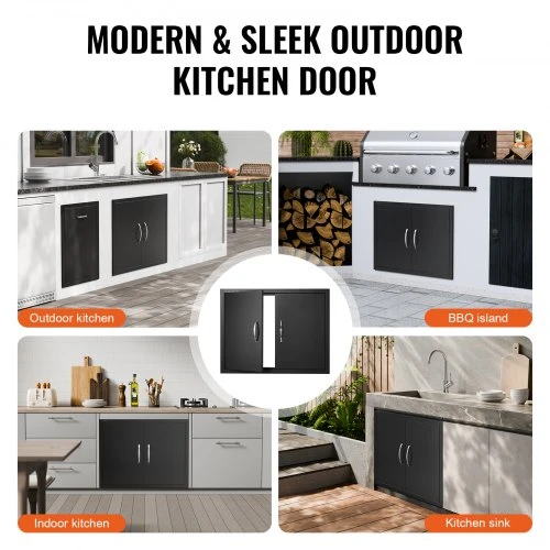 VEVOR BBQ prieigos durelės, 788x610 mm, dvigubos lauko virtuvės durelės, juodos