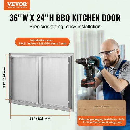 Koduva VEVOR BBQ prieigos durelės 914 x 610 mm, dvigubos nerūdijančio plieno įleidžiamos durys