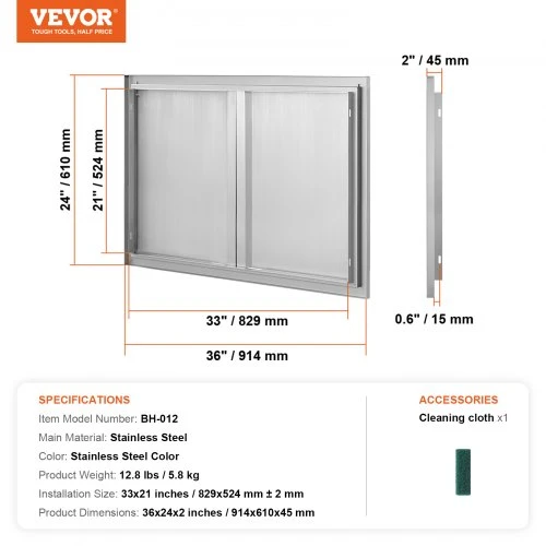 Koduva VEVOR BBQ prieigos durelės 914 x 610 mm, dvigubos nerūdijančio plieno įleidžiamos durys