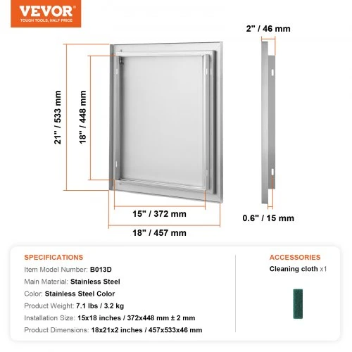 Koduva VEVOR BBQ prieigos durys, 457 x 533 mm, nerūdijančio plieno, įleidžiamos, su įleista rankena