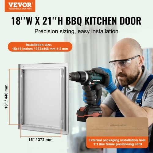 Koduva VEVOR BBQ prieigos durys, 457 x 533 mm, nerūdijančio plieno, įleidžiamos, su įleista rankena