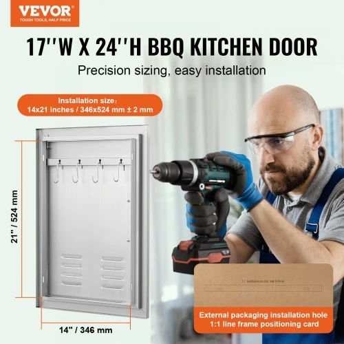Koduva VEVOR BBQ prieigos durys, 610 x 431 mm, nerūdijančio plieno, įleidžiamos, su rankena, ventiliacija ir kabliu