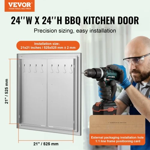 Koduva VEVOR BBQ prieigos durys, 610x610 mm dvigubos lauko virtuvės durys, nerūdijančio plieno įleidžiamos durys