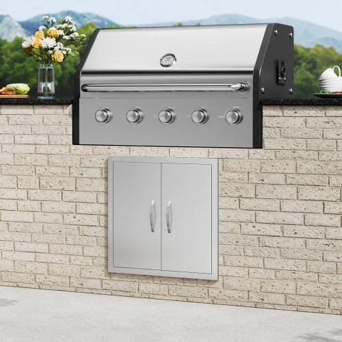 Koduva VEVOR BBQ prieigos durys, 610x610 mm dvigubos lauko virtuvės durys, nerūdijančio plieno įleidžiamos durys