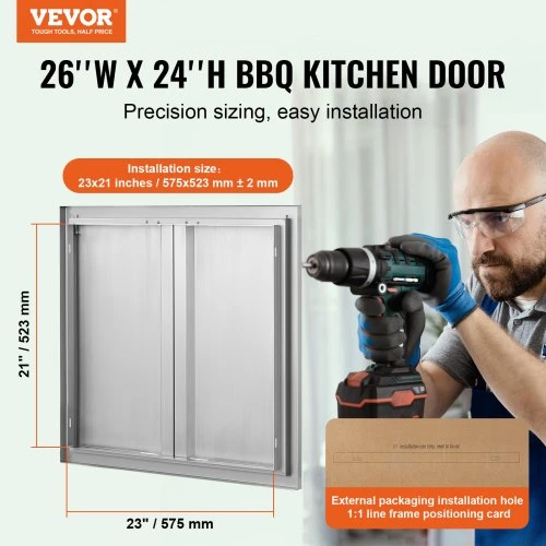 VEVOR BBQ prieigos durys, 660x610 mm, dvigubos, nerūdijančio plieno