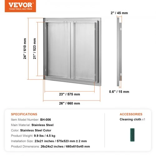VEVOR BBQ prieigos durys, 660x610 mm, dvigubos, nerūdijančio plieno