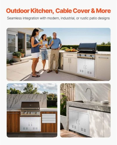 Koduva VEVOR BBQ prieigos durys, 762x533 mm dvigubos lauko virtuvės durys, nerūdijančio plieno įleidžiamos durys