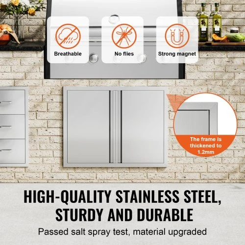 Koduva VEVOR BBQ prieigos durys, 787x609 mm, dvigubos, nerūdijančio plieno, įleidžiamos, lauko virtuvei