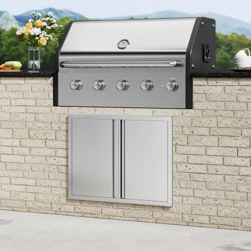 Koduva VEVOR BBQ prieigos durys, 787x609 mm, dvigubos, nerūdijančio plieno, įleidžiamos, lauko virtuvei