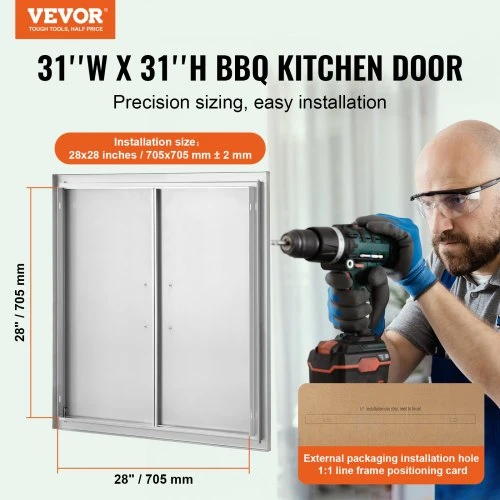 Koduva VEVOR BBQ prieigos durys, 790 x 790 mm, dvigubos, nerūdijančio plieno