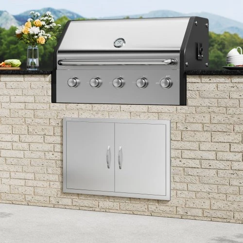 Koduva VEVOR BBQ prieigos durys, 838x558 mm dvigubos lauko virtuvės durys iš nerūdijančio plieno