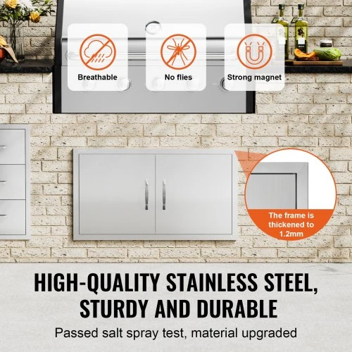 Koduva VEVOR BBQ prieigos durys, 863 x 482 mm, dvigubos lauko virtuvės durys, nerūdijančio plieno, įleidžiamos