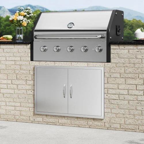 VEVOR BBQ prieigos durys, 889x610 mm dvigubos lauko virtuvės durys, nerūdijančio plieno įleistinės