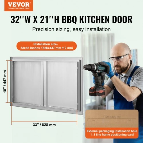 Koduva VEVOR BBQ prieigos durys, 914x534 mm, dvigubos lauko virtuvės durys iš nerūdijančio plieno