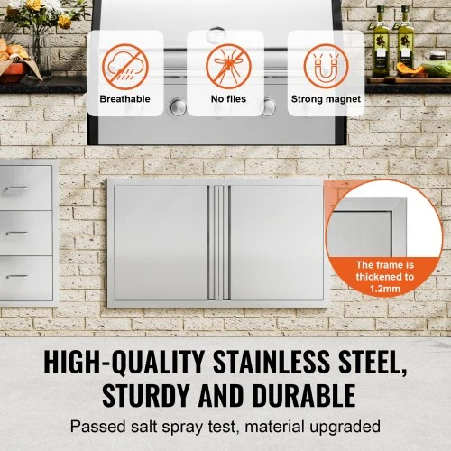 Koduva VEVOR BBQ prieigos durys, 914x534 mm, dvigubos lauko virtuvės durys iš nerūdijančio plieno