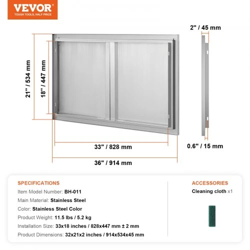 Koduva VEVOR BBQ prieigos durys, 914x534 mm, dvigubos lauko virtuvės durys iš nerūdijančio plieno