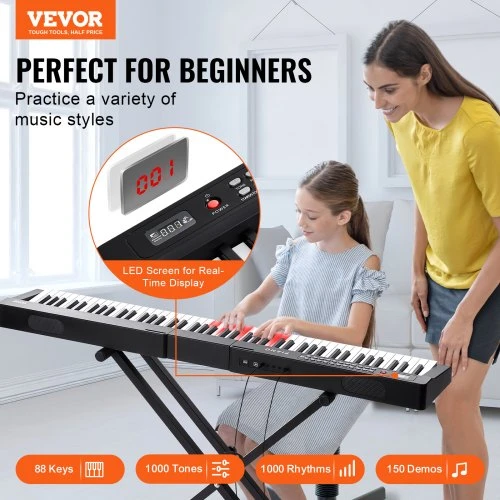 VEVOR BD-881D 88 klavišų skaitmeninis pianinas, pusiau pasverti klavišai