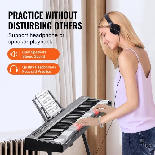 VEVOR BD-881D pusiau pasvertas skaitmeninis pianinas, 88 klavišai, juodas