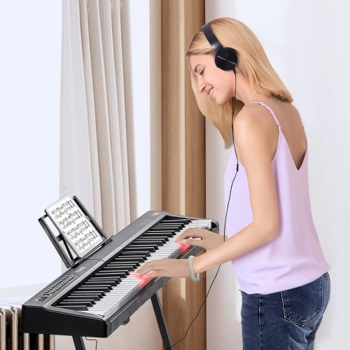 VEVOR BD-881D pusiau pasvertas skaitmeninis pianinas, 88 klavišai, juodas