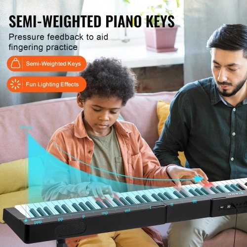 VEVOR BD-881D pusiau pasvertas skaitmeninis pianinas, 88 klavišai, juodas