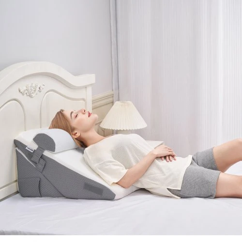 Koduva VEVOR bed wedge pagalvė miegui, 3 dalių ortopedinis rinkinys, balta/pilka