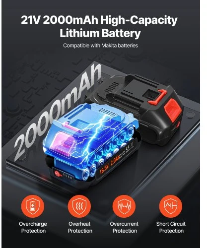 VEVOR Belaidis tepimo pistoletas, 8000 PSI, 20 V, su 2,0 Ah baterija, LED šviesa, 30 colių žarna ir dėklu