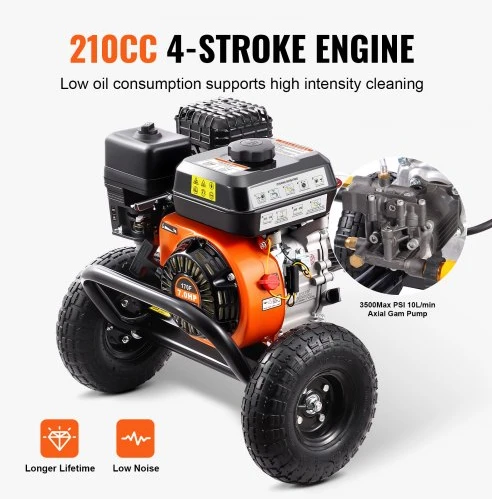 VEVOR Benzininis aukšto slėgio plovimo įrenginys, 3500 PSI, 10 l/min, su aliumininiu siurbliu ir 5 antgalių rinkiniu