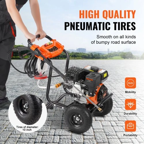 VEVOR Benzininis aukšto slėgio plovimo įrenginys, 3500 PSI, 10 l/min, su aliumininiu siurbliu ir 5 antgalių rinkiniu