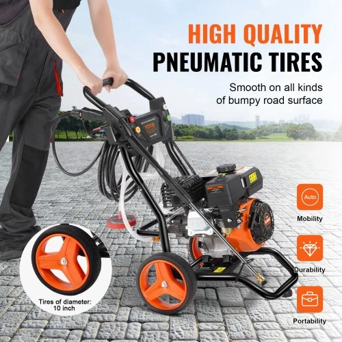 VEVOR Benzininis aukšto slėgio plovimo įrenginys, 3400 PSI, 2,6 GPM, su aliuminio siurbliu, 5 purkštukų rinkiniu
