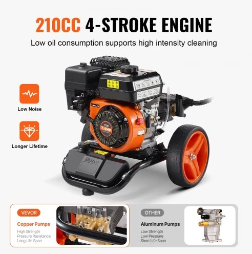VEVOR Benzininis aukšto slėgio plovimo įrenginys, 3950 PSI, 10 l/min, su variniu siurbliu