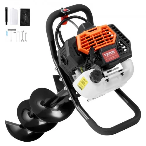 VEVOR Benzininis grunto grąžtas 52CC 1450 W, 200 mm, su 1 ilginamuoju strypu, oranžinis ir juodas