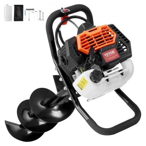 Koduva VEVOR benzininis žemės grąžtas D43-F, 1250 W, oranžinis juodas