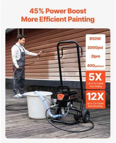 Koduva VEVOR beorio dažų purkštuvas RP8628 plus, 950 W, 3000 PSI, su vežimėliu